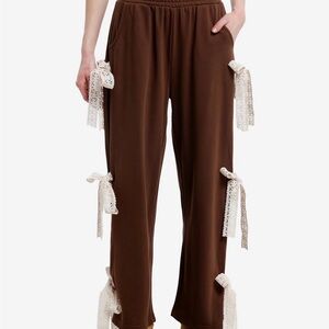 Sweet Society Brown & Cream Bow Wide Leg Lounge Pants